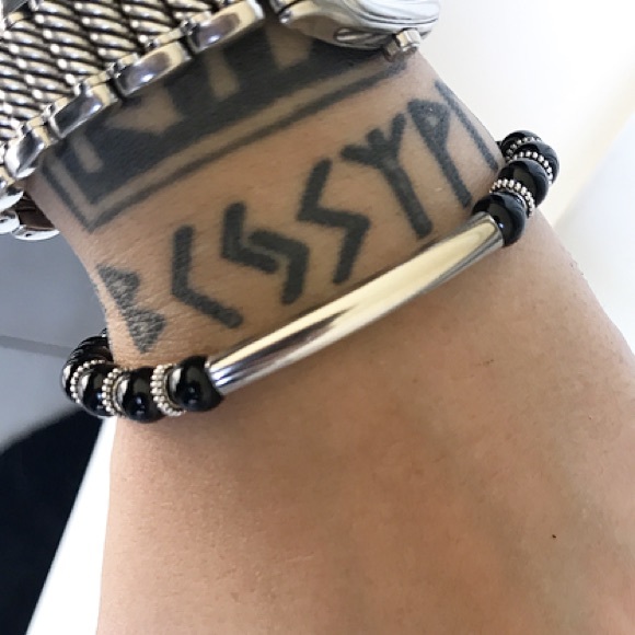 🔴 Genuine onyx gemstones beads silver bar boho stack bracelet - Picture 8 of 9